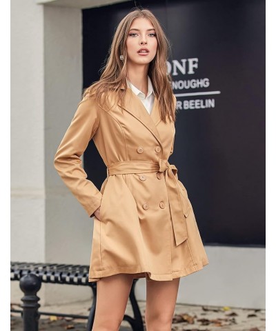 Women's Trench Coats Double-Breasted Coat with Belt Short-khaki $16.80 Jackets