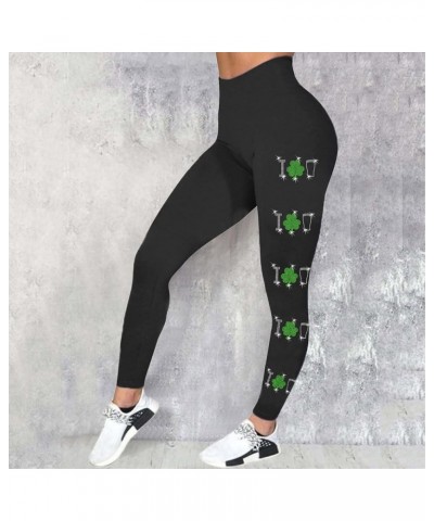 Women's St Patrick's Day Leggings Tights Irish Clover High Waist Skinny Pants Stretchy Butt Lifting Yoga Pants for Women Y6-a...