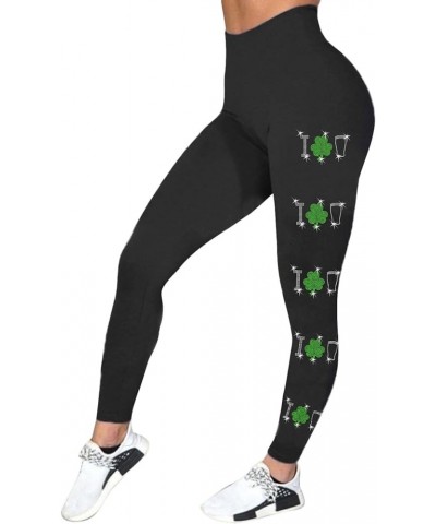 Women's St Patrick's Day Leggings Tights Irish Clover High Waist Skinny Pants Stretchy Butt Lifting Yoga Pants for Women Y6-a...