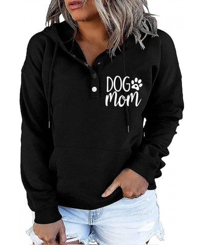 Womens MOM Mode Hoodies Sweatshirts Casual Long Sleeve Half Button Down Pullover Drawstring Loose Tops with Pockets Dog Mom B...