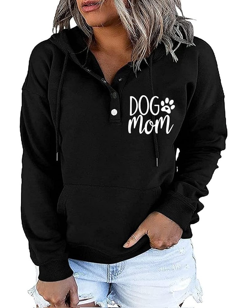 Womens MOM Mode Hoodies Sweatshirts Casual Long Sleeve Half Button Down Pullover Drawstring Loose Tops with Pockets Dog Mom B...