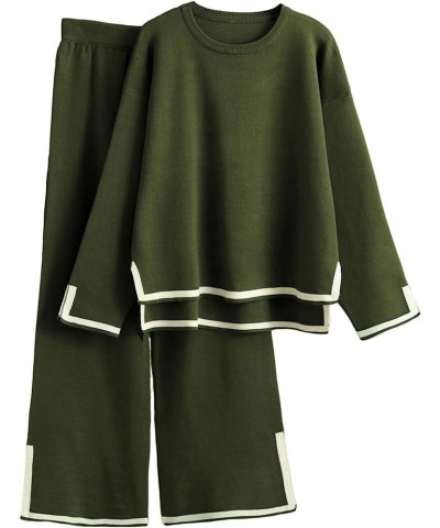 Womens Knit 2 Piece Outfits Sweater Sets Long Sleeve Pullover Tops Wide Leg Pants Casual Matching Lounge Set Green $15.11 Act...