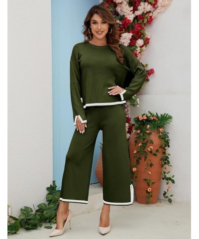 Womens Knit 2 Piece Outfits Sweater Sets Long Sleeve Pullover Tops Wide Leg Pants Casual Matching Lounge Set Green $15.11 Act...