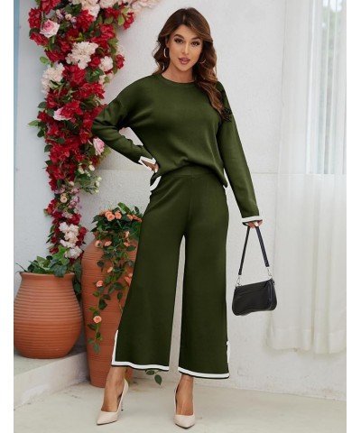 Womens Knit 2 Piece Outfits Sweater Sets Long Sleeve Pullover Tops Wide Leg Pants Casual Matching Lounge Set Green $15.11 Act...