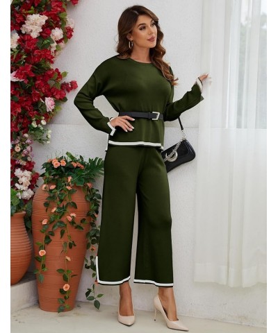 Womens Knit 2 Piece Outfits Sweater Sets Long Sleeve Pullover Tops Wide Leg Pants Casual Matching Lounge Set Green $15.11 Act...