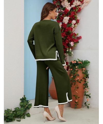 Womens Knit 2 Piece Outfits Sweater Sets Long Sleeve Pullover Tops Wide Leg Pants Casual Matching Lounge Set Green $15.11 Act...