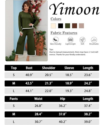 Womens Knit 2 Piece Outfits Sweater Sets Long Sleeve Pullover Tops Wide Leg Pants Casual Matching Lounge Set Green $15.11 Act...