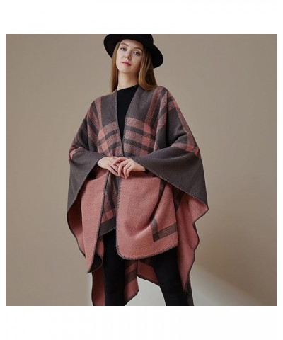 Women's Open Front Oversized Shawl Cardigan Fashionable Elegant Knitted Plaid Sweater Scarf Coat Blanket Blue $13.63 Sweaters