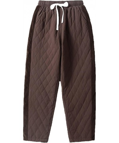 Womens Padded Quilted Pants Fall Winter Warm Casual Wide Leg Pants Solid Elastic Drawstring Waist Trousers Ladies Brown $11.7...