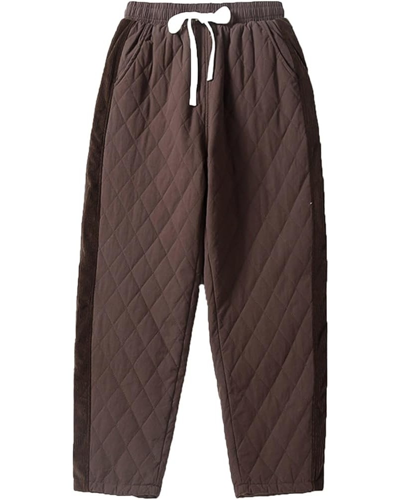 Womens Padded Quilted Pants Fall Winter Warm Casual Wide Leg Pants Solid Elastic Drawstring Waist Trousers Ladies Brown $11.7...