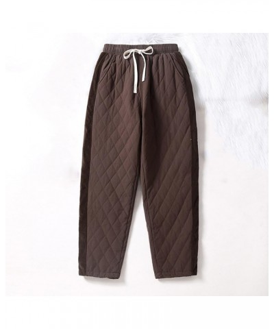 Womens Padded Quilted Pants Fall Winter Warm Casual Wide Leg Pants Solid Elastic Drawstring Waist Trousers Ladies Brown $11.7...