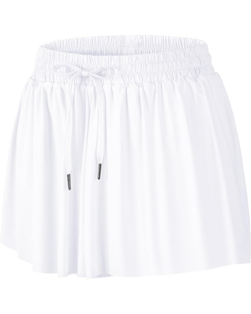 3 Pack Womens Flowy Butterfly Shorts Athletic 2 in 1 Running Skirt Shorts Preppy Cheer Tennis Skort White $10.50 Skorts