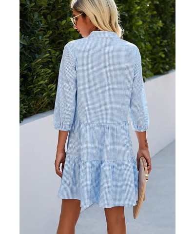 Women's Plaid Print Shirt Dresses Button Up Split Neck Tunic Dress Blue $23.39 Swimsuits