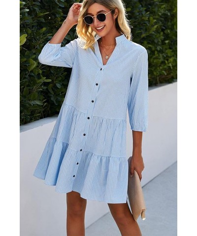 Women's Plaid Print Shirt Dresses Button Up Split Neck Tunic Dress Blue $23.39 Swimsuits