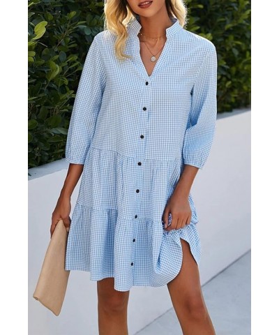 Women's Plaid Print Shirt Dresses Button Up Split Neck Tunic Dress Blue $23.39 Swimsuits