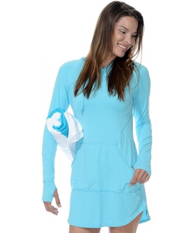 Women's UPF 50+ Sun Protection Active Hoodie Dress Light Turquoise $38.85 Activewear