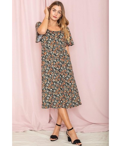 Eloges Women's Butterfly Sleeve Floral Midi Dress | S-3X Black Garden Flutter Sleeve $26.00 Dresses