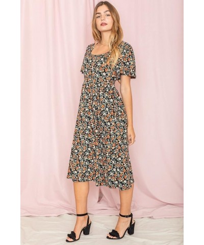 Eloges Women's Butterfly Sleeve Floral Midi Dress | S-3X Black Garden Flutter Sleeve $26.00 Dresses