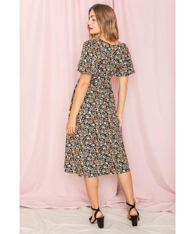 Eloges Women's Butterfly Sleeve Floral Midi Dress | S-3X Black Garden Flutter Sleeve $26.00 Dresses