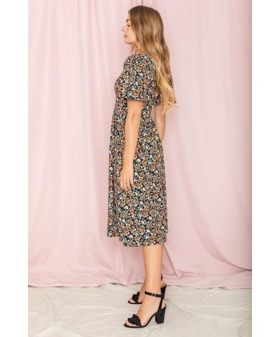 Eloges Women's Butterfly Sleeve Floral Midi Dress | S-3X Black Garden Flutter Sleeve $26.00 Dresses