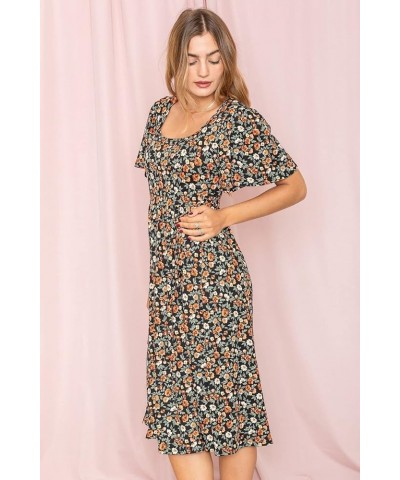 Eloges Women's Butterfly Sleeve Floral Midi Dress | S-3X Black Garden Flutter Sleeve $26.00 Dresses