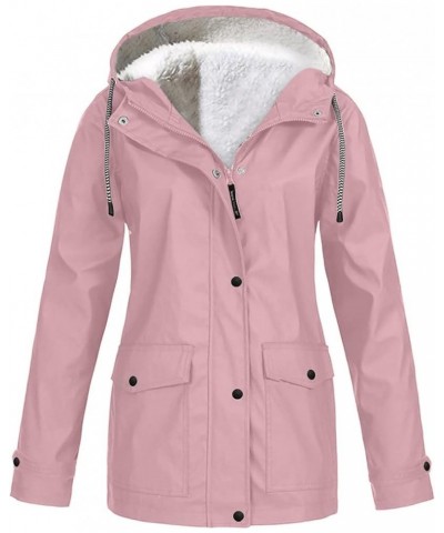 Women's Fleece Lined Raincoat Windproof Outdoor Hooded Winter Coats Lightweight Casual Plus Size Rain Jacket Parka Pink $9.45...