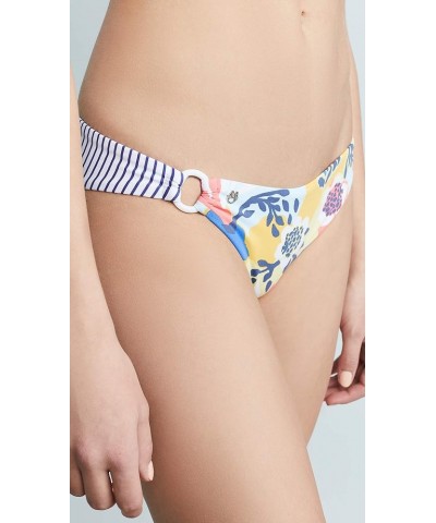 Women's Standard Ring Side Reversible Signature Cut Bikini Bottom Swimsuit Surf N Sky Yellow Floral/Blue Stripe $28.07 Swimsuits