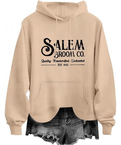 Salem Hoodies for Women Broom Co.quality.. Est 1692 Letter Printed Loose Hooded Sweatshirt Casual Long Khaki $9.89 Hoodies & ...