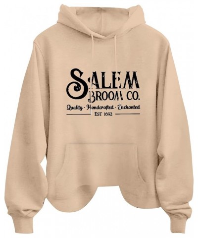 Salem Hoodies for Women Broom Co.quality.. Est 1692 Letter Printed Loose Hooded Sweatshirt Casual Long Khaki $9.89 Hoodies & ...