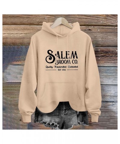 Salem Hoodies for Women Broom Co.quality.. Est 1692 Letter Printed Loose Hooded Sweatshirt Casual Long Khaki $9.89 Hoodies & ...