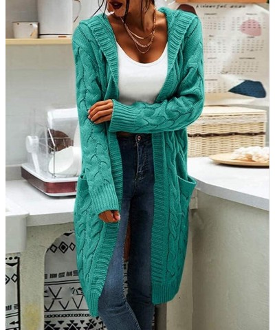 Women's Long Hooded Cardigan Sweaters Open Front Long Sleeves Solid Pocket Chunky Knit Coats Lake Blue $24.74 Sweaters