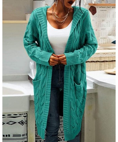 Women's Long Hooded Cardigan Sweaters Open Front Long Sleeves Solid Pocket Chunky Knit Coats Lake Blue $24.74 Sweaters