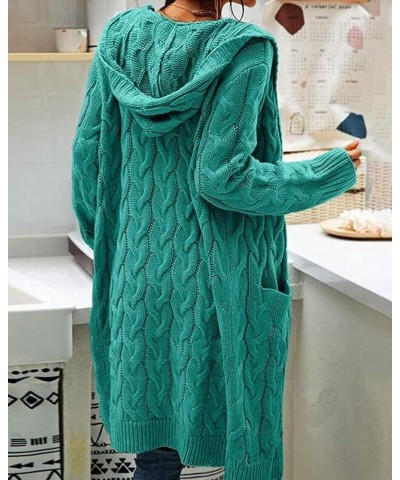 Women's Long Hooded Cardigan Sweaters Open Front Long Sleeves Solid Pocket Chunky Knit Coats Lake Blue $24.74 Sweaters