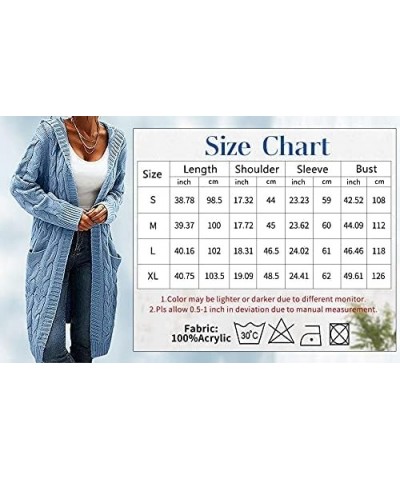 Women's Long Hooded Cardigan Sweaters Open Front Long Sleeves Solid Pocket Chunky Knit Coats Lake Blue $24.74 Sweaters