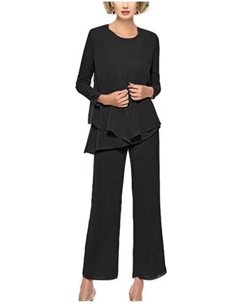 Chiffon 3Pcs Mother of The Bride Pant Suits for Women Wedding Pant Suits for Women Dressy Elegant Black $25.65 Suits