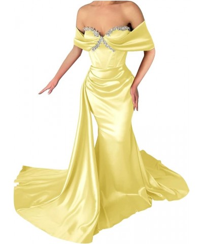 Off Shoulder Mermaid Prom Dresses for Women Sweetheart Satin Evening Gown Maxi Bodycon Party Dress Yellow $43.99 Dresses