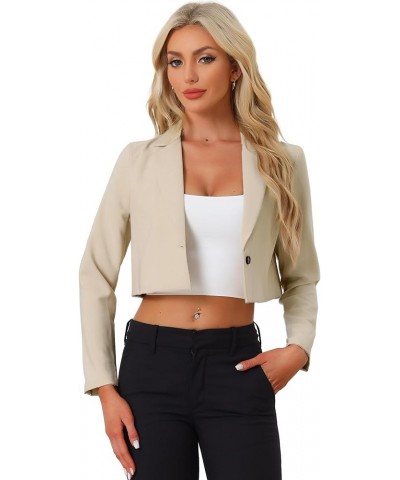 Women's Lapel Collar Open Front Cardigan Office Work Business Casual Cropped Blazer Jacket Apricot $20.64 Blazers