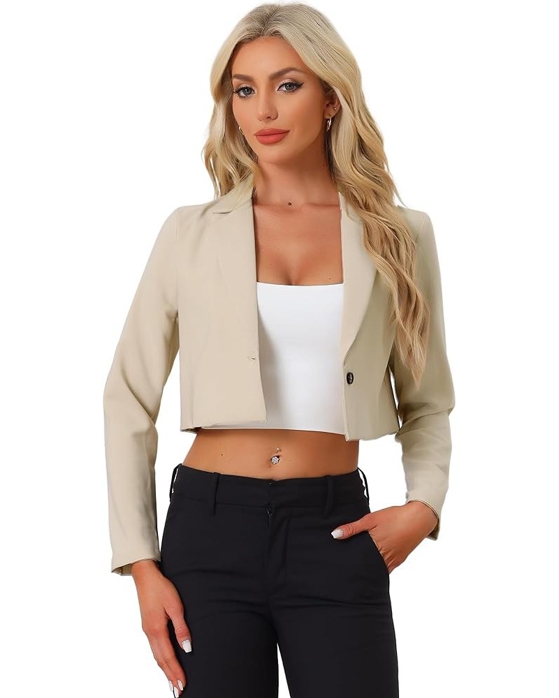 Women's Lapel Collar Open Front Cardigan Office Work Business Casual Cropped Blazer Jacket Apricot $20.64 Blazers