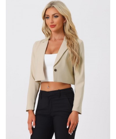 Women's Lapel Collar Open Front Cardigan Office Work Business Casual Cropped Blazer Jacket Apricot $20.64 Blazers