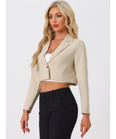 Women's Lapel Collar Open Front Cardigan Office Work Business Casual Cropped Blazer Jacket Apricot $20.64 Blazers