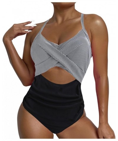 Swim Suits for Women 2024 Bathing Suit One Piece Swimsuit Womens Fashion Tummy Control Cutout Wrap Tie Back Bikini Sets 19bla...