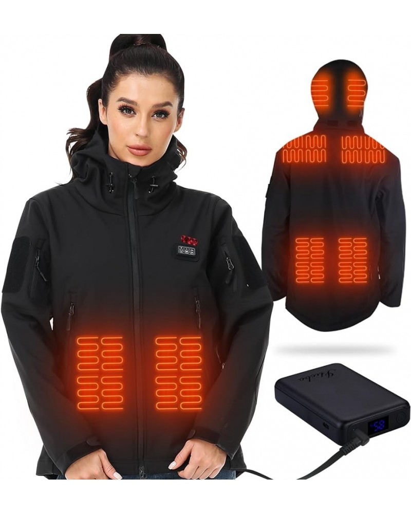 Womens Heated Jacket with Battery Pack 12V/8500mAh 165℉ 10hrs for Outdoors Women Black（8 Heating Zones） $60.63 Jackets