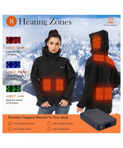 Womens Heated Jacket with Battery Pack 12V/8500mAh 165℉ 10hrs for Outdoors Women Black（8 Heating Zones） $60.63 Jackets