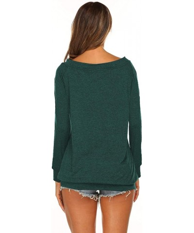 Women's Long Sleeve Boat Neck Off Shoulder Blouse Tops Green $10.89 Blouses