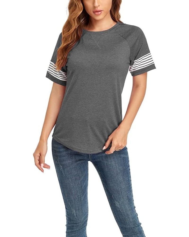 Womens T Shirts Short Sleeve Tunic Tops Color Block Crewneck Casual Summer Side Split Shirts Crew Neck Grey $10.66 Tops