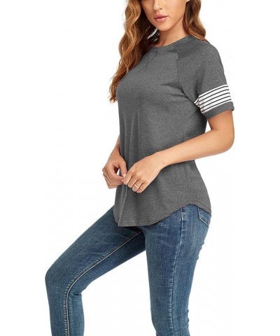 Womens T Shirts Short Sleeve Tunic Tops Color Block Crewneck Casual Summer Side Split Shirts Crew Neck Grey $10.66 Tops