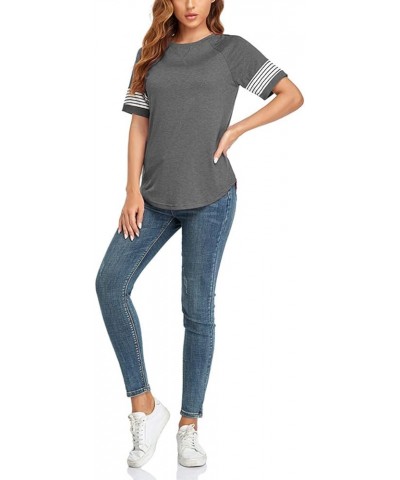 Womens T Shirts Short Sleeve Tunic Tops Color Block Crewneck Casual Summer Side Split Shirts Crew Neck Grey $10.66 Tops