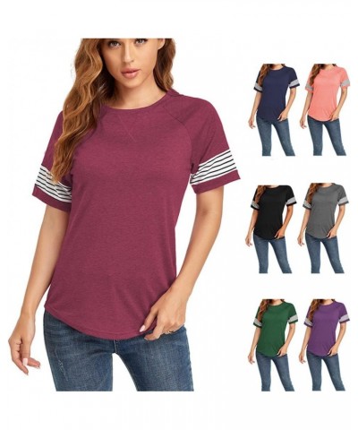 Womens T Shirts Short Sleeve Tunic Tops Color Block Crewneck Casual Summer Side Split Shirts Crew Neck Grey $10.66 Tops