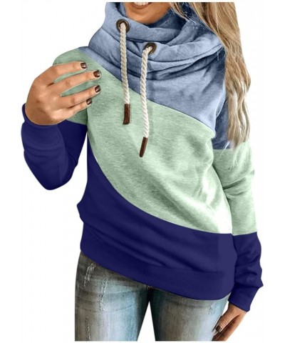 Women's Color Block Hoodies Pullover Casual Loose Drawstring Patchwork Long Sleeve Hooded Sweatshirts Tops Sweaters 3-blue $8...