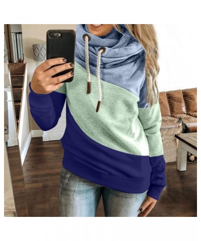 Women's Color Block Hoodies Pullover Casual Loose Drawstring Patchwork Long Sleeve Hooded Sweatshirts Tops Sweaters 3-blue $8...